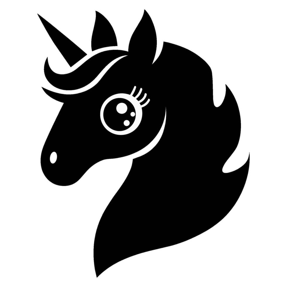 Kawaii unicorn black and white silhouette illustration in playful, whimsical style vector