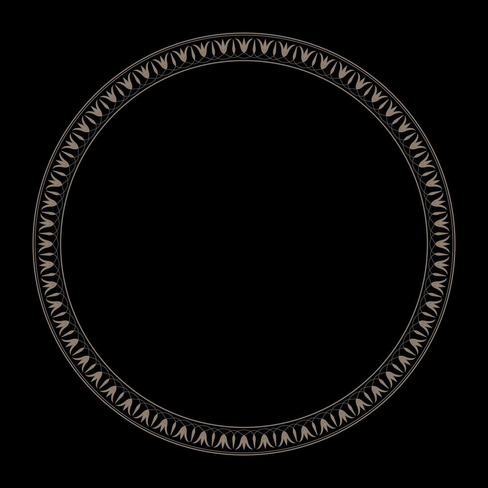 Gold seamless round classic Greek floral meander pattern. Circle with abstract floral Roman ornament. Endless European pattern. Byzantine painting of wall, floor, ceiling. For porcelain, embroidery vector