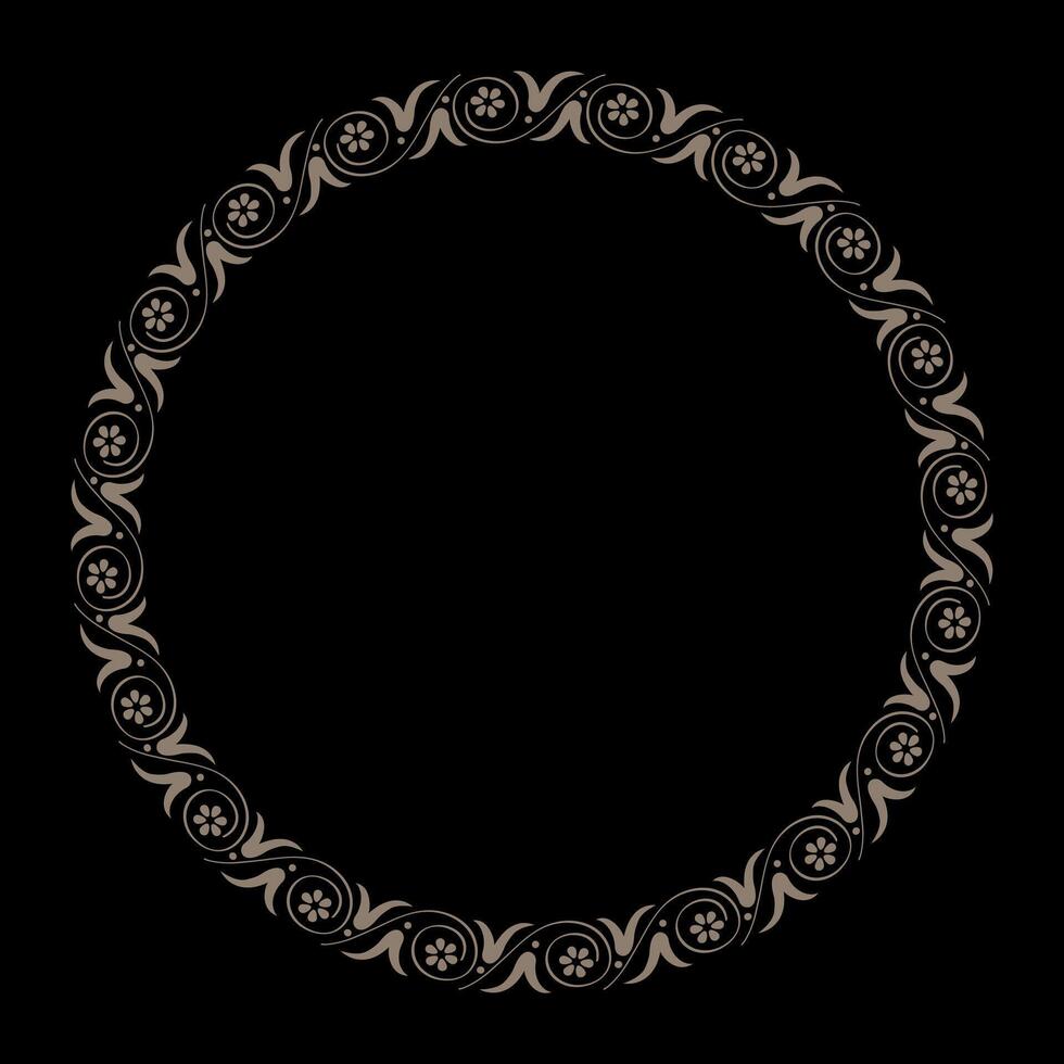 Elegant vintage floral gold round frame on black background. Gold seamless round classic Greek floral meander pattern. Template for invitation, greeting card, laser, engraving, porcelain, embroidery vector