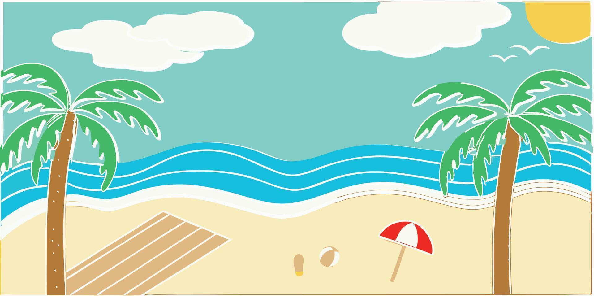 Beach Umbrella and Sand with Ocean View vector
