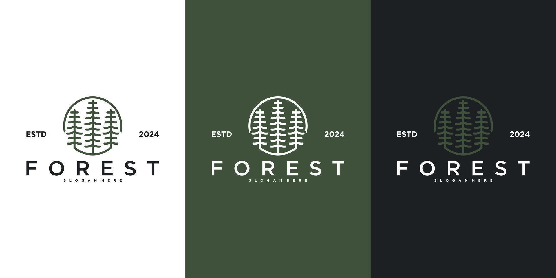 Abstract pine forest line art logo designs vector