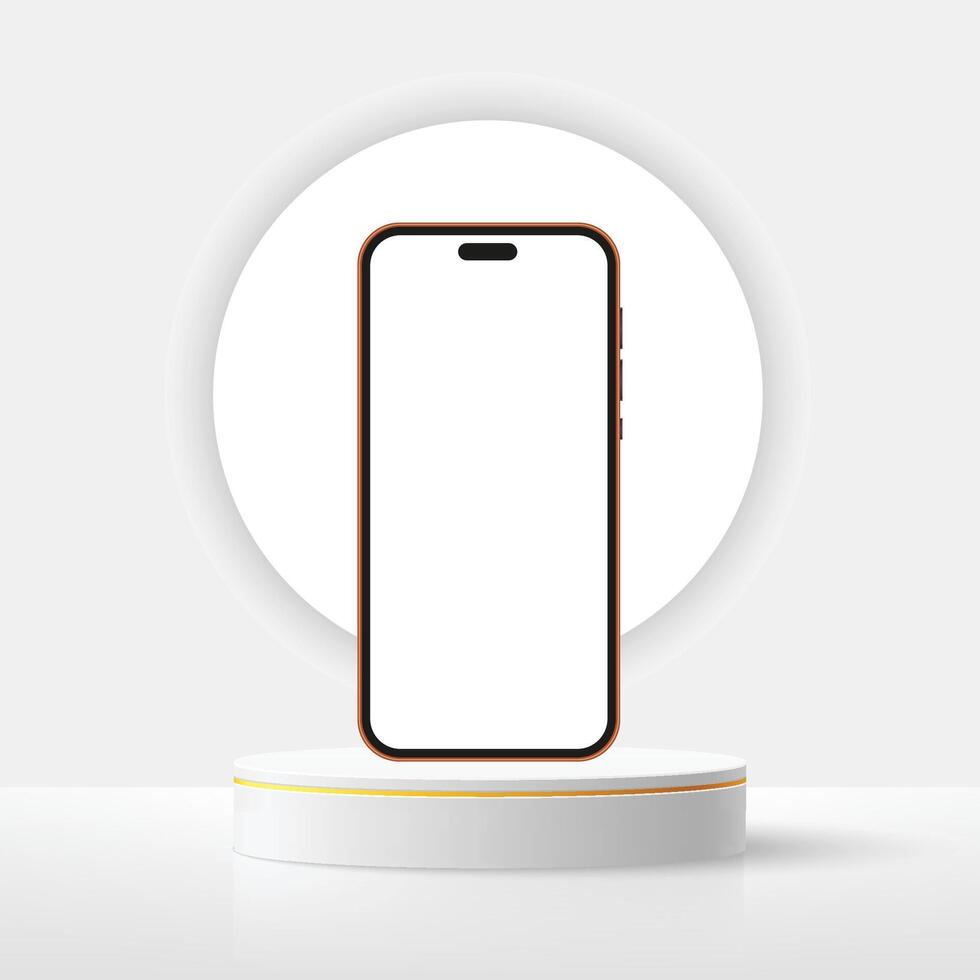 Smart phones on a cylindrical podium. Products display presentation. Spotlight 3d style vector