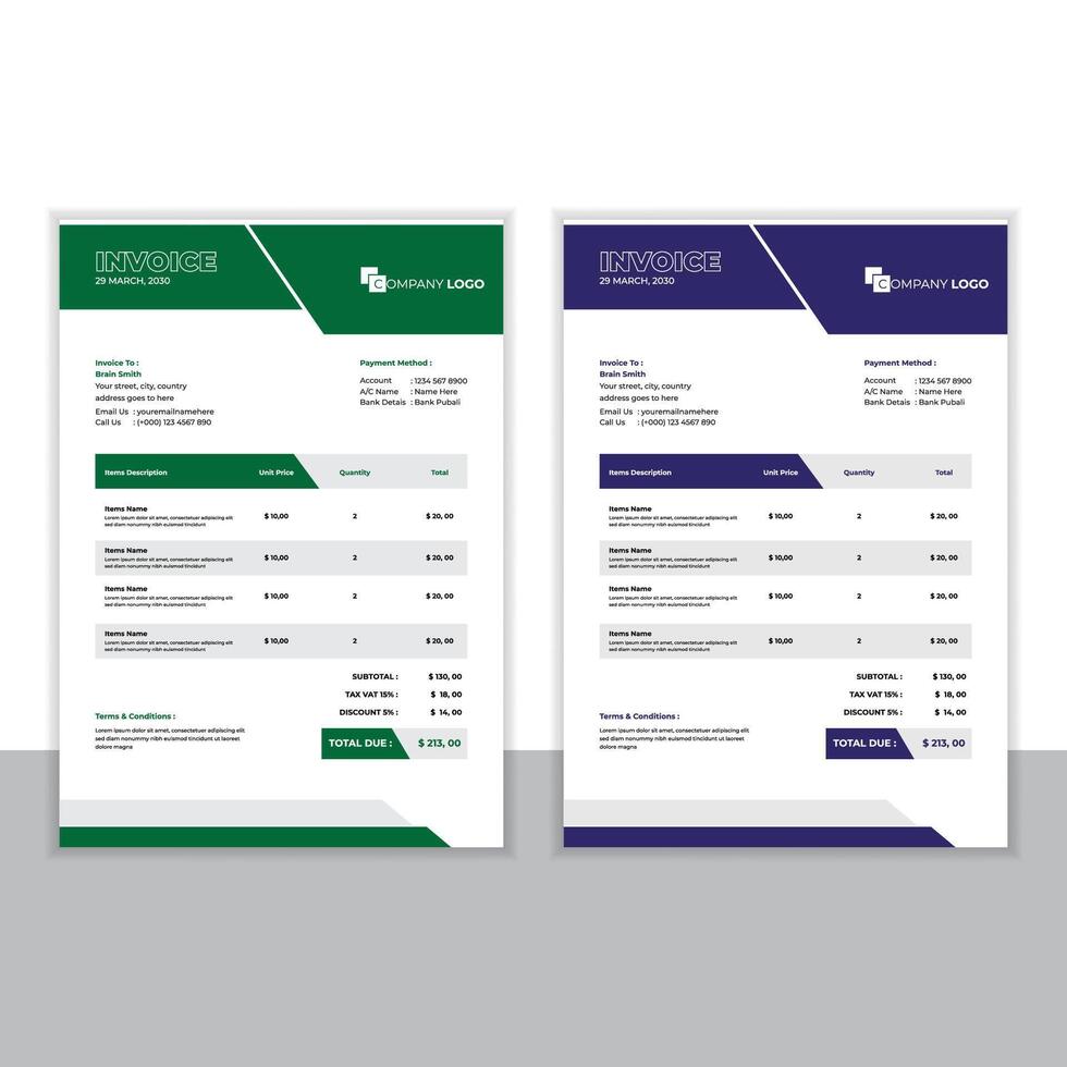 Green and White Modern Business Invoice Template vector