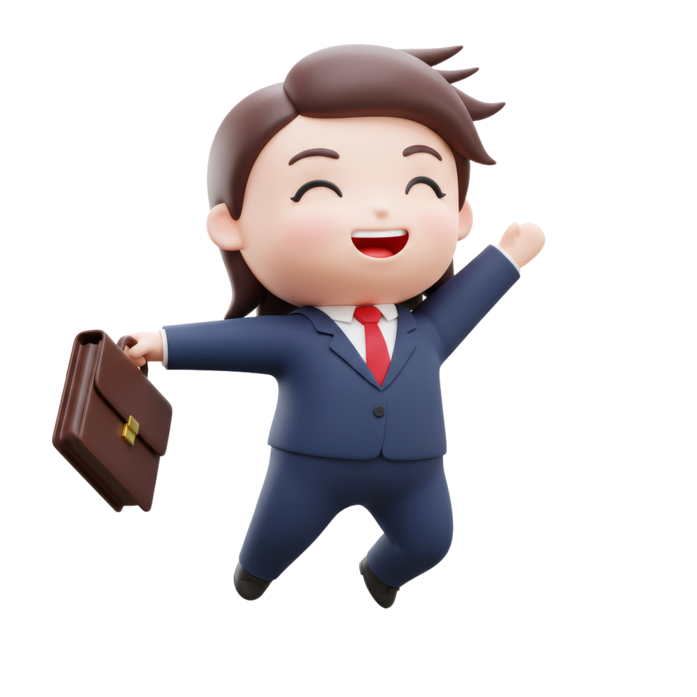 A cartoon business man is jumping with his hands up png