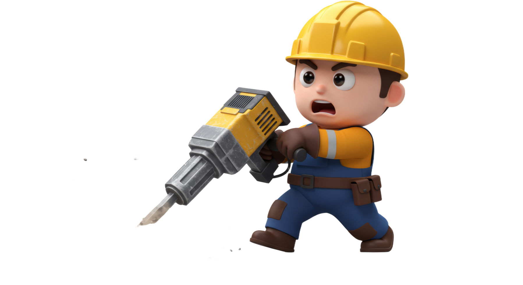 3D construction worker with jackhammer png