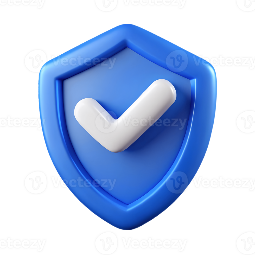 3D Blue Shield with White Checkmark on a Transparent Background, on a transparent background, png