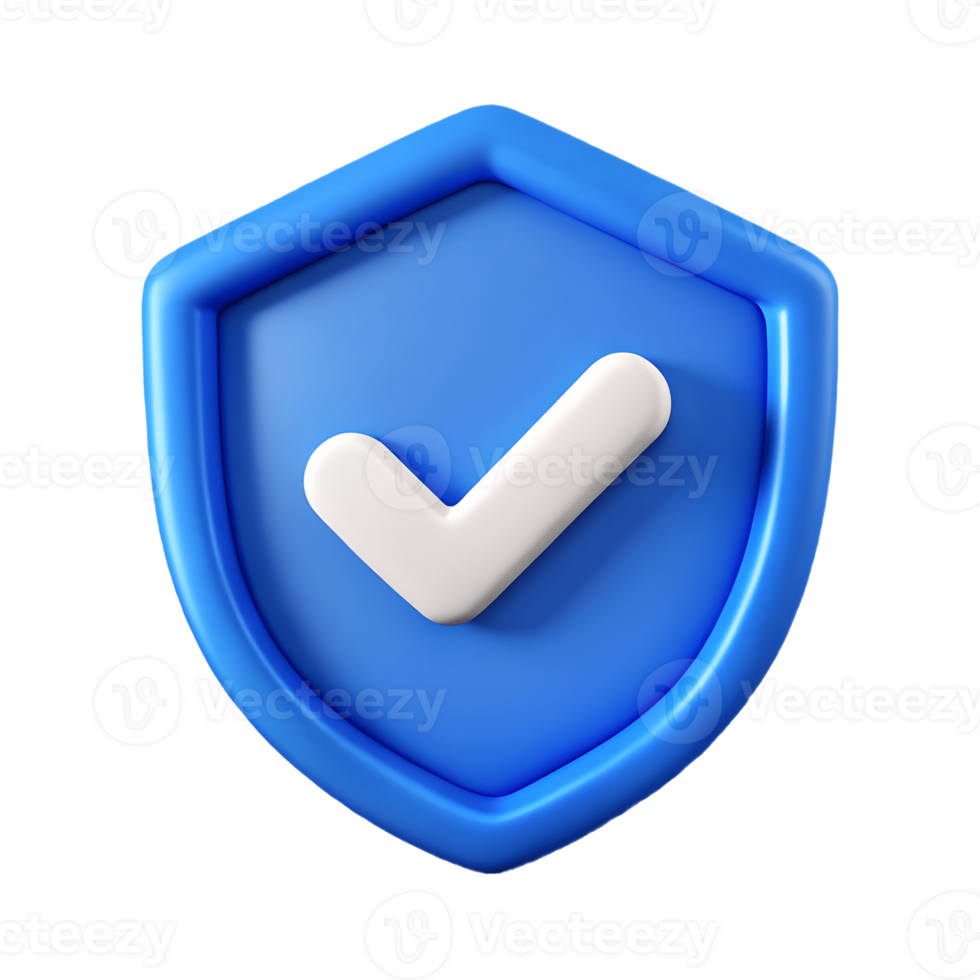 3D Blue Shield with White Check Mark on a Transparent Background, on a transparent background, png