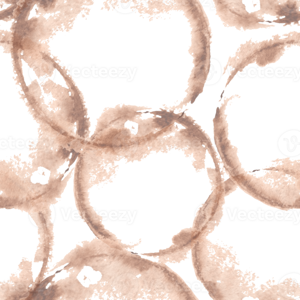 Round mark from a coffee cup, paint splashes. Seamless pattern. Watercolor hand drawn illustration. Abstract background of mocha mousse splash. Template for food design, wallpaper, textile, packaging. png