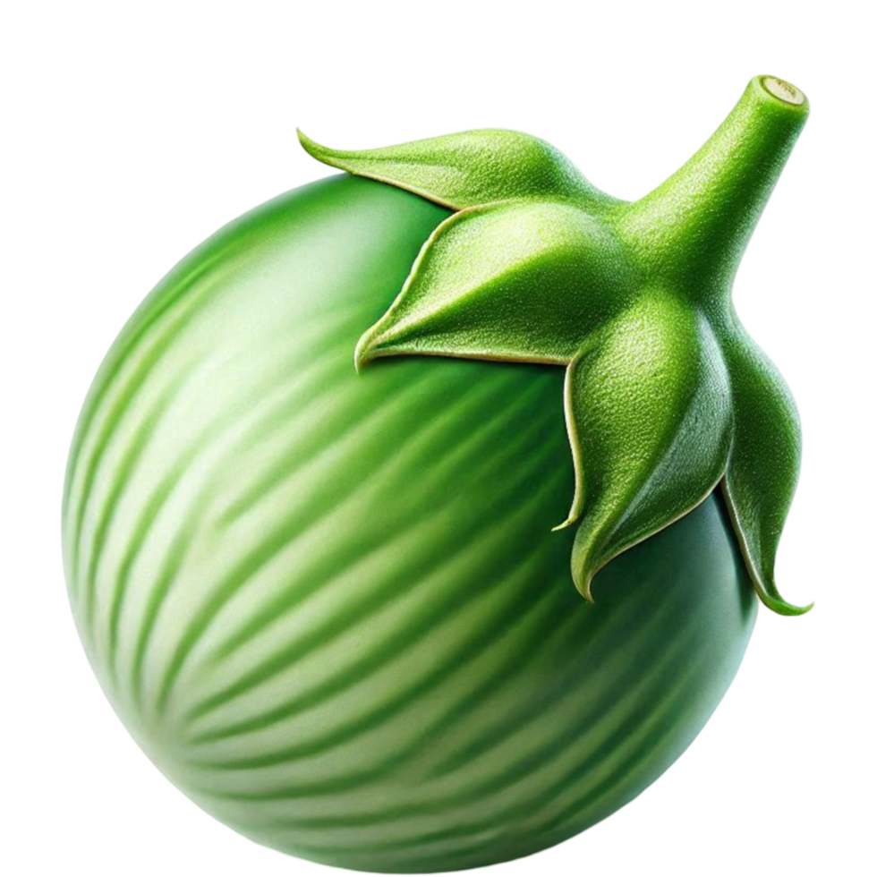 Glossy Green Tomato with Ribbed Texture and Vibrant Calyx png