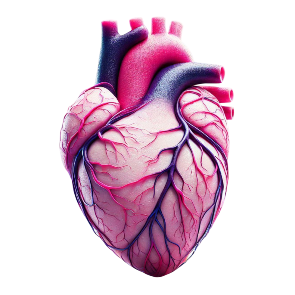Detailed 3D Human Heart with Veins and Arteries on Transparent Background png