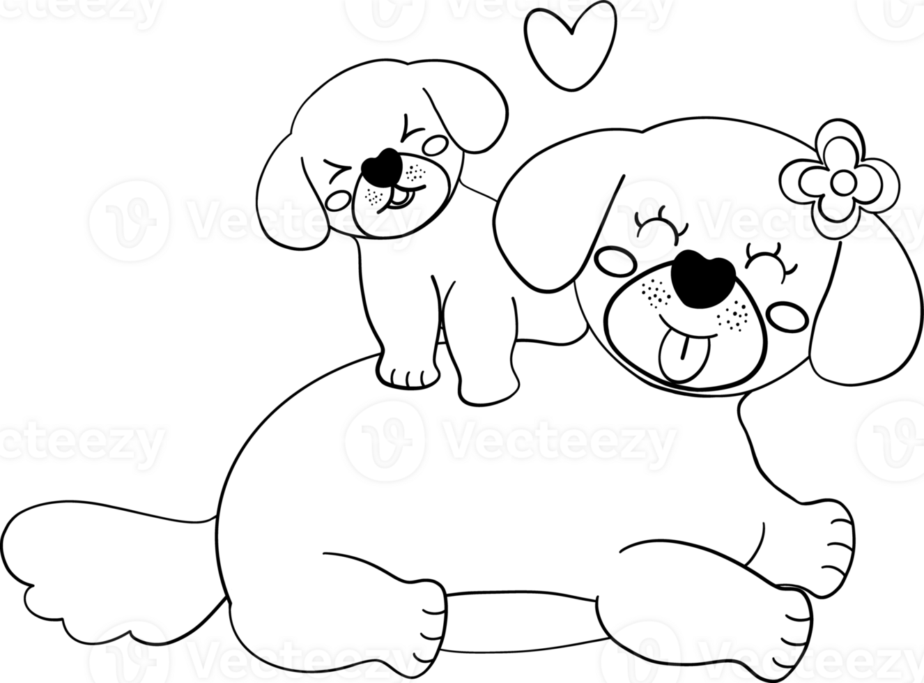 Mother's Day dog puppy rides on mother's back coloring page Illustration in Cute Cartoon Flat Design png