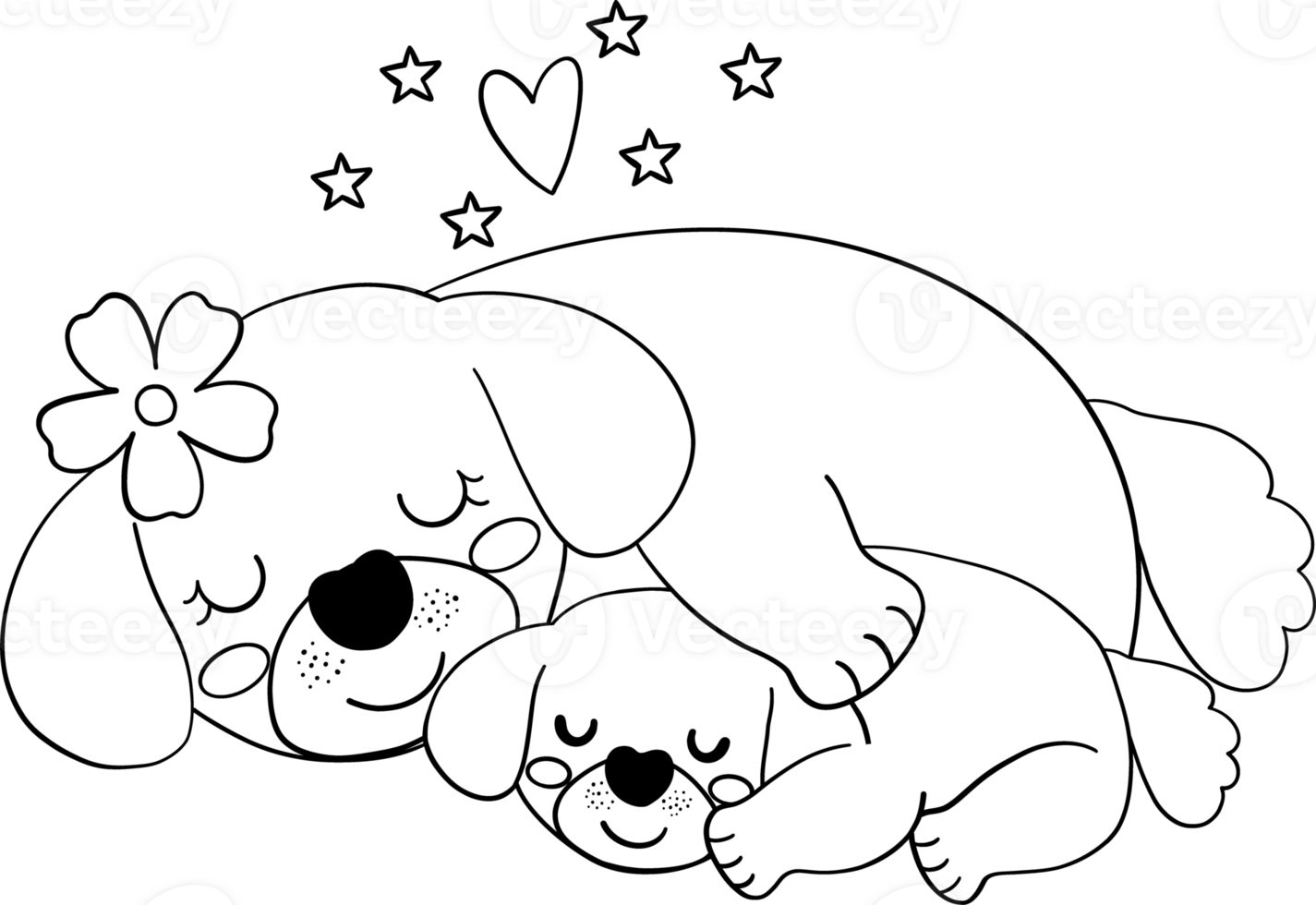 Mother's Day dog mom hugs her puppy cartoon illustration in coloring page Cute Cartoon Flat Design png