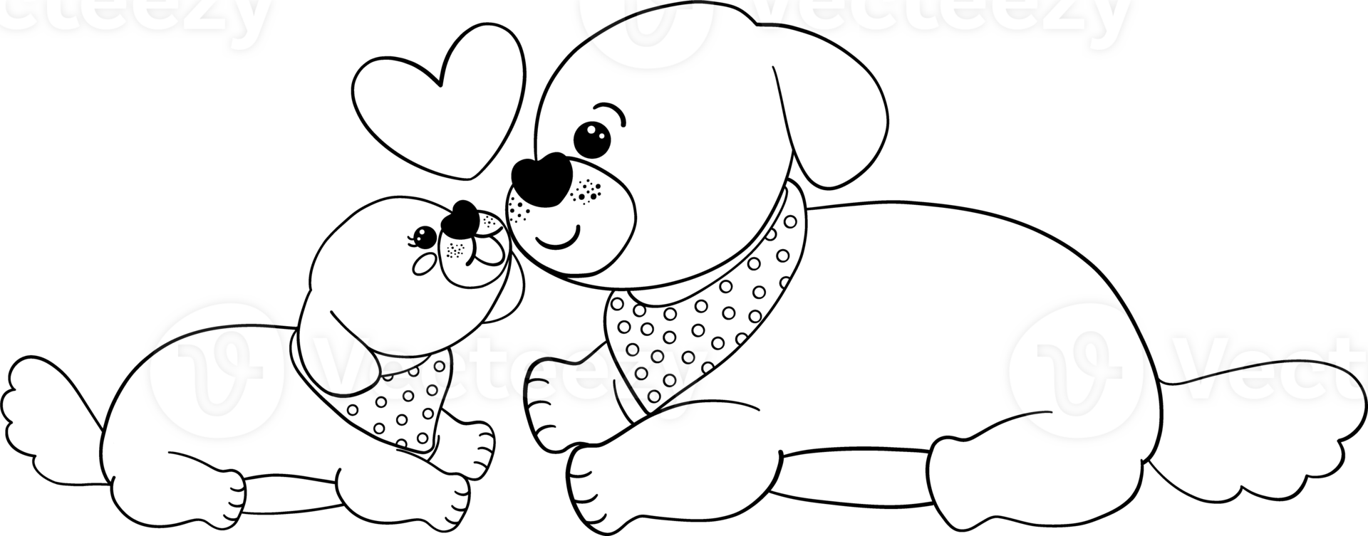 Father's Day Dog Dad and Baby Wear a scarf Illustration in coloring page Cute Cartoon Flat Design png