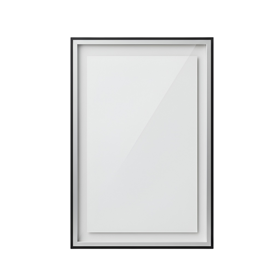 A framed white rectangle with a glossy surface against a solid white colored space around the frame transparent background png