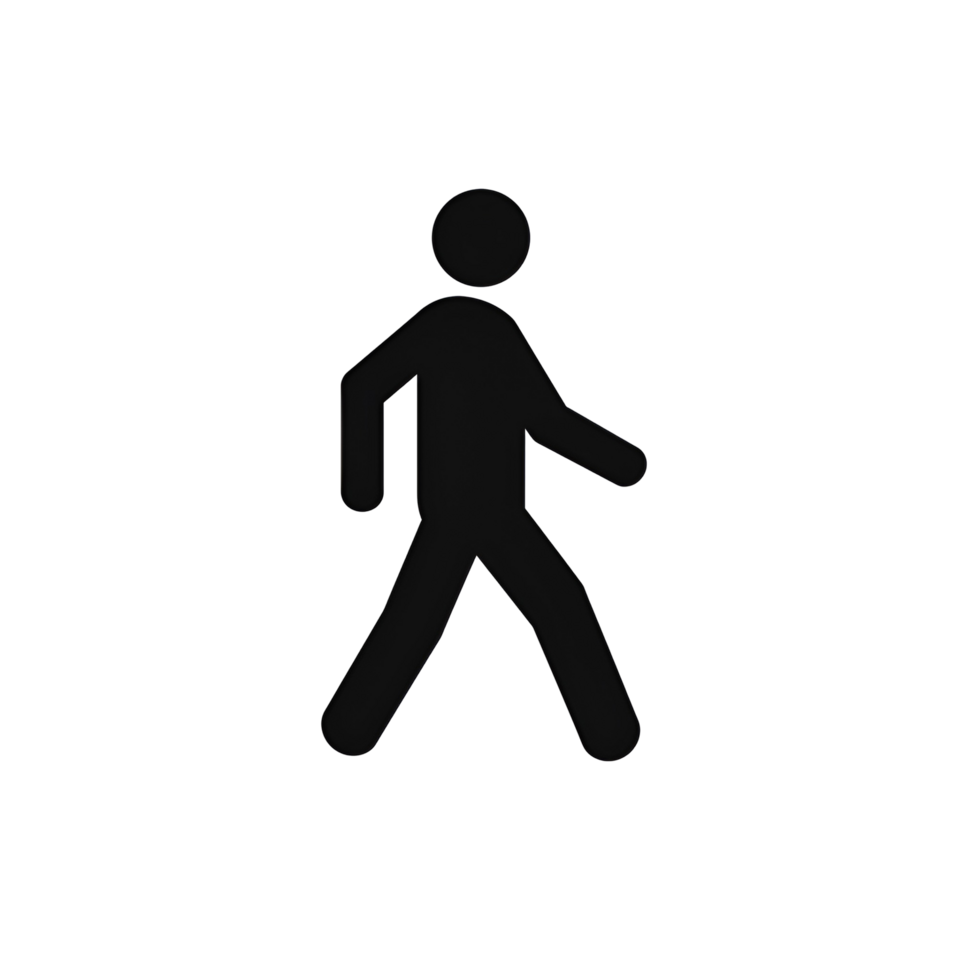 Silhouette of a person walking symbol on a white setting with simple design and rounded edges transparent background png