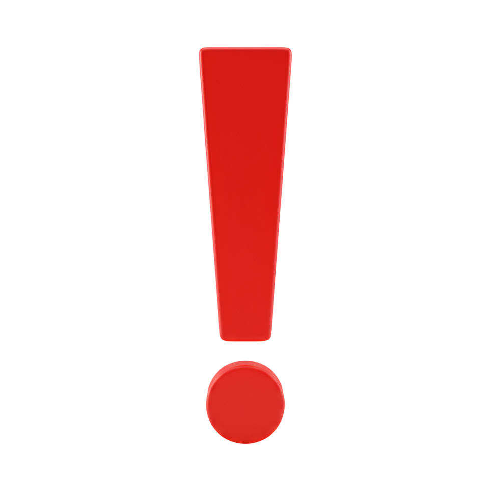 A vivid crimson exclamation point stands out against a completely white and featureless space around it transparent background png