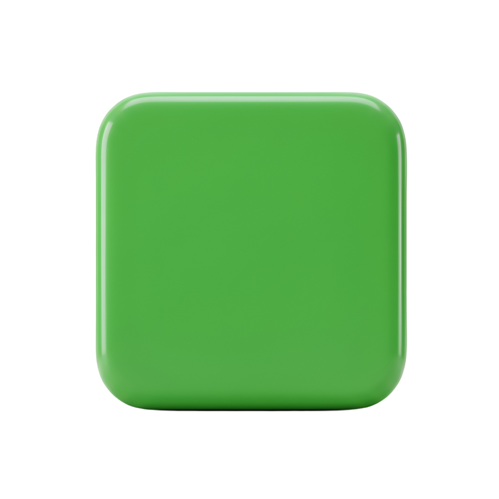 A vibrant green square with rounded corners isolated against a white contrasting surrounding area transparent background png