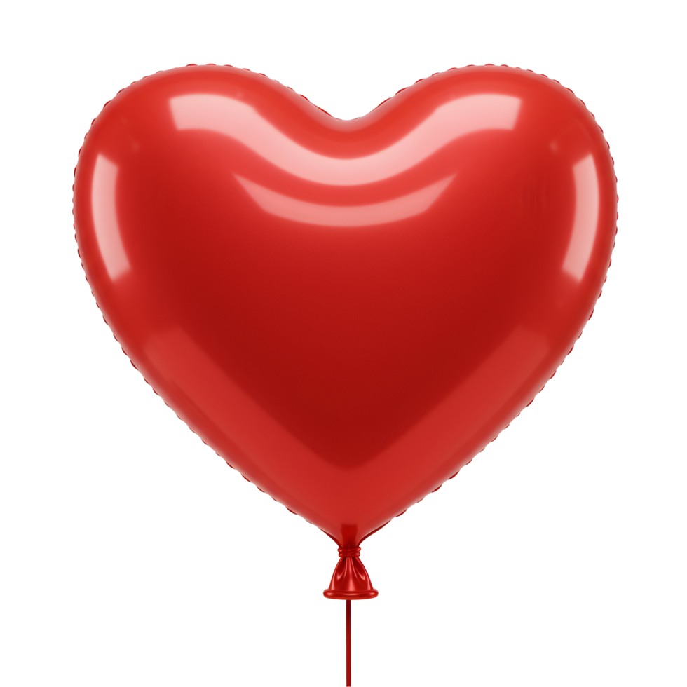 A glossy red heart shaped balloon isolated against a plain white colored simple studio setting view transparent background png