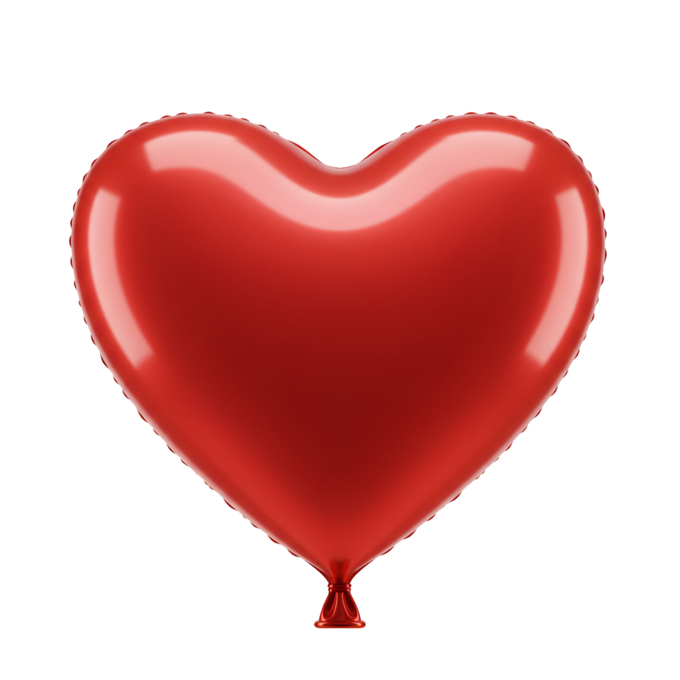 A single shiny crimson heart shaped balloon isolated against a plain white colored setting view close up transparent background png