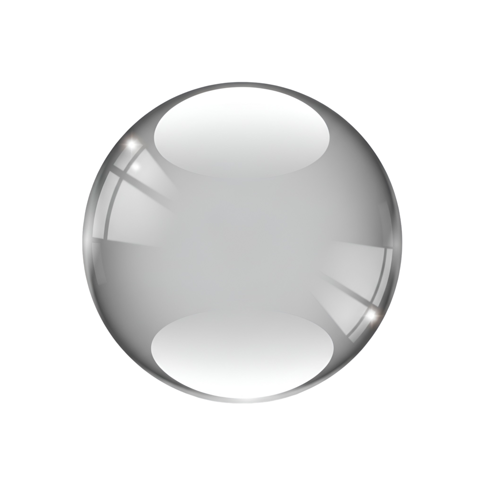 Isolated sphere with a glossy surface and light reflections against a plain surrounding area transparent background png