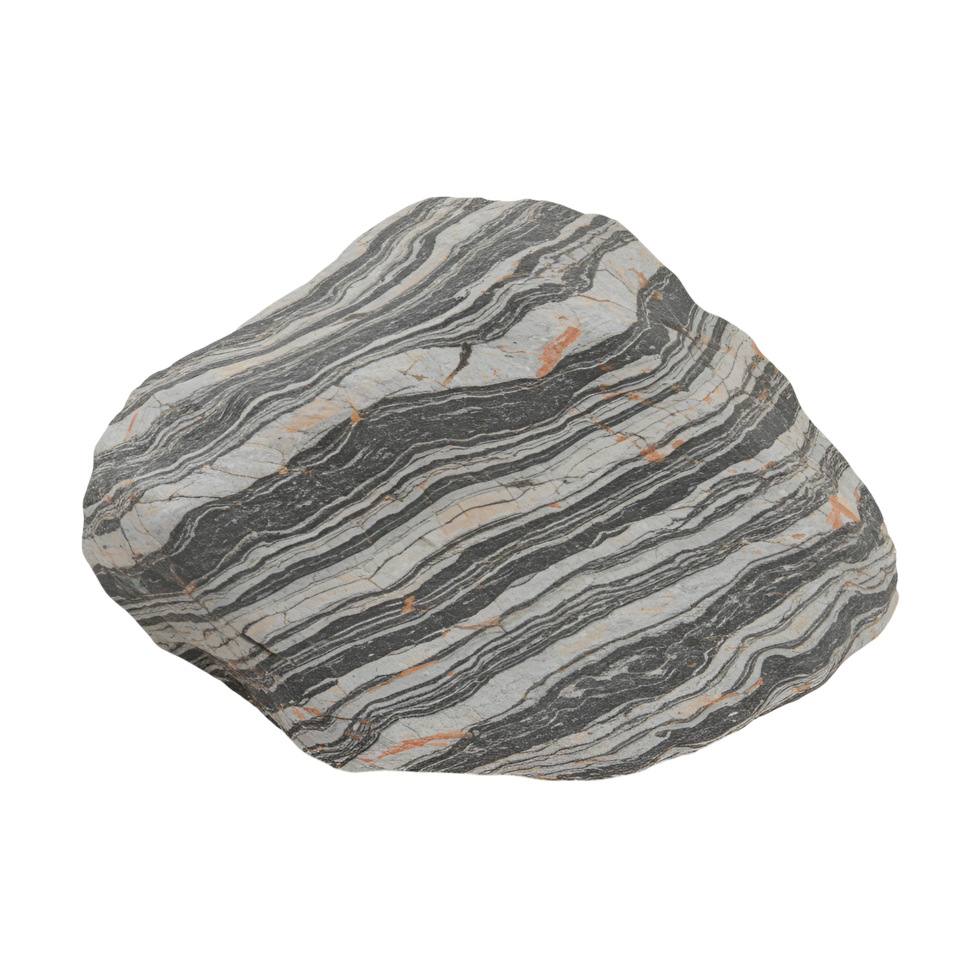 A layered rock specimen featuring alternating bands of light and white colors on a plain setting transparent background png