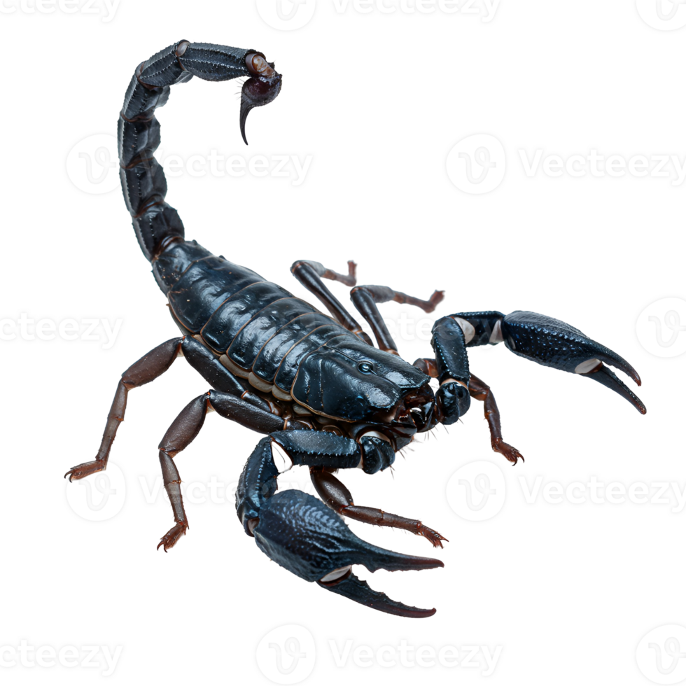 Isolated scorpion with raised tail and open pincers ready to strike on a plain surrounding area transparent background png