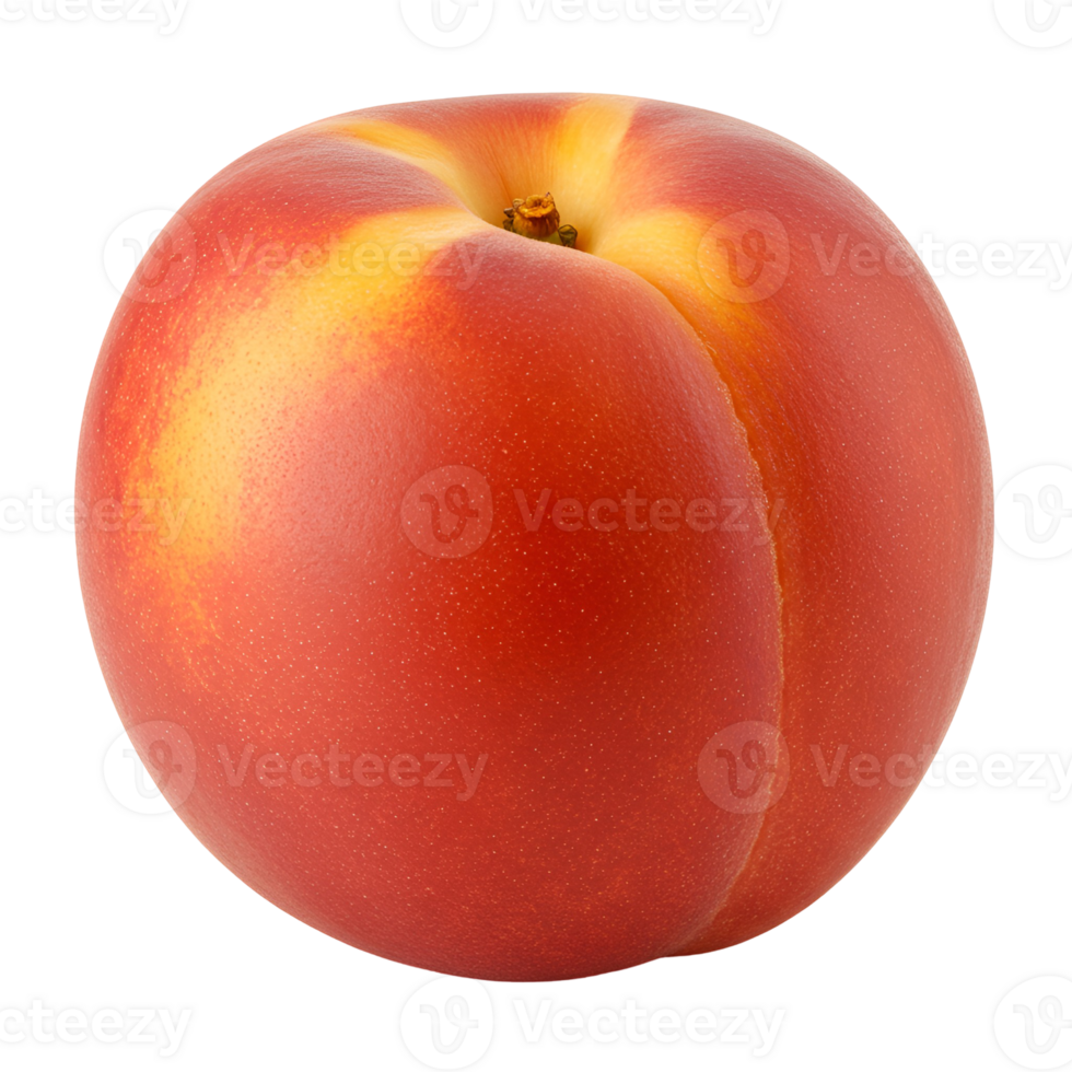 A single ripe nectarine with smooth skin and vibrant colors on a plain contrasting surrounding area transparent background png