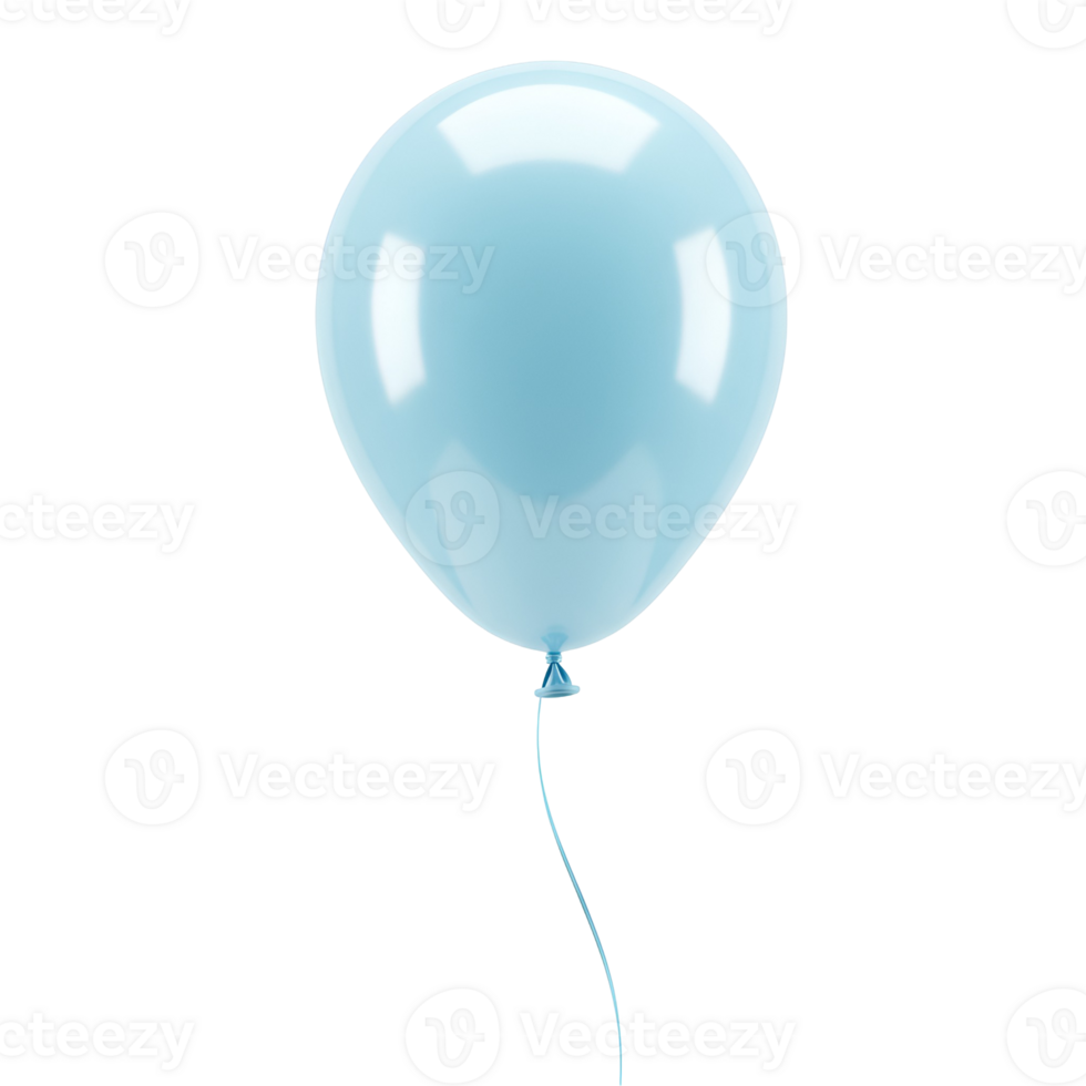 A single light blue balloon floating with a ribbon against a plain studio type of setting view shot transparent background png