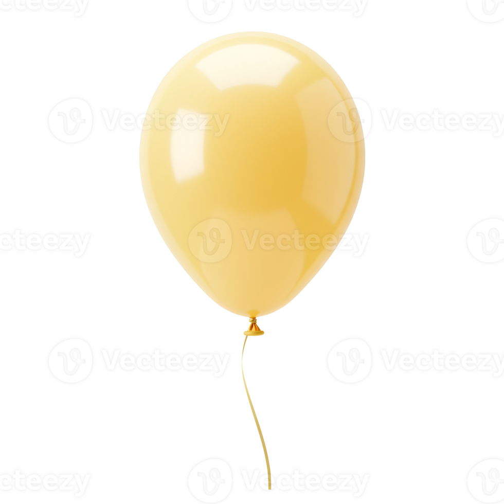 A single yellow balloon floating upwards with a ribbon against a plain contrasting space around it transparent background png