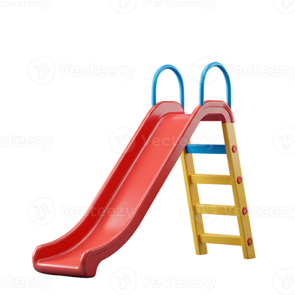 A vibrant playground slide featuring red, yellow, and blue colors against a plain surrounding area transparent background png