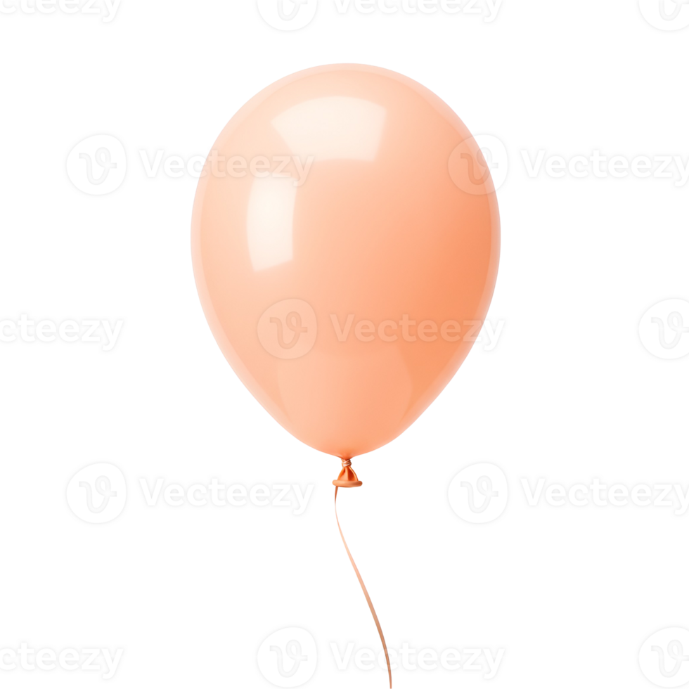 A singular peach colored balloon floats against a solid plain space, with a simple ribbon attached transparent background png
