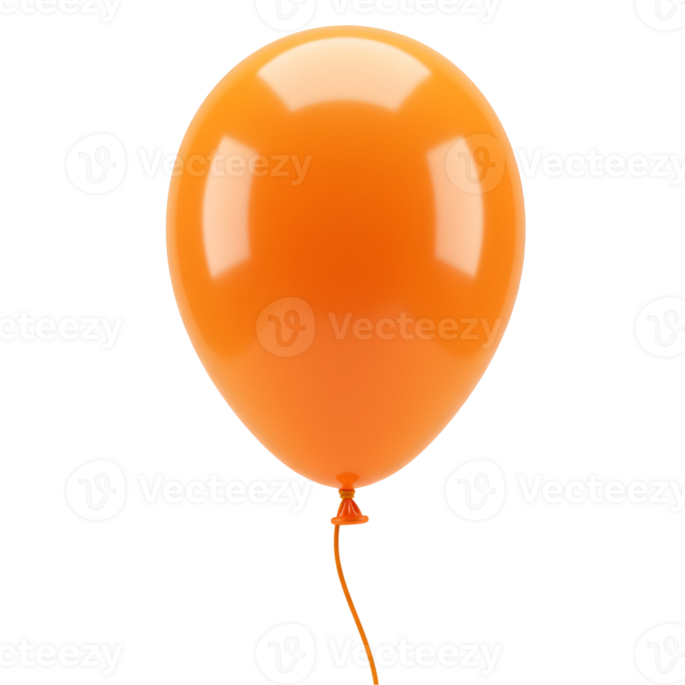 Isolated view of a vibrant orange balloon with a string against a plain solid color space behind it transparent background png