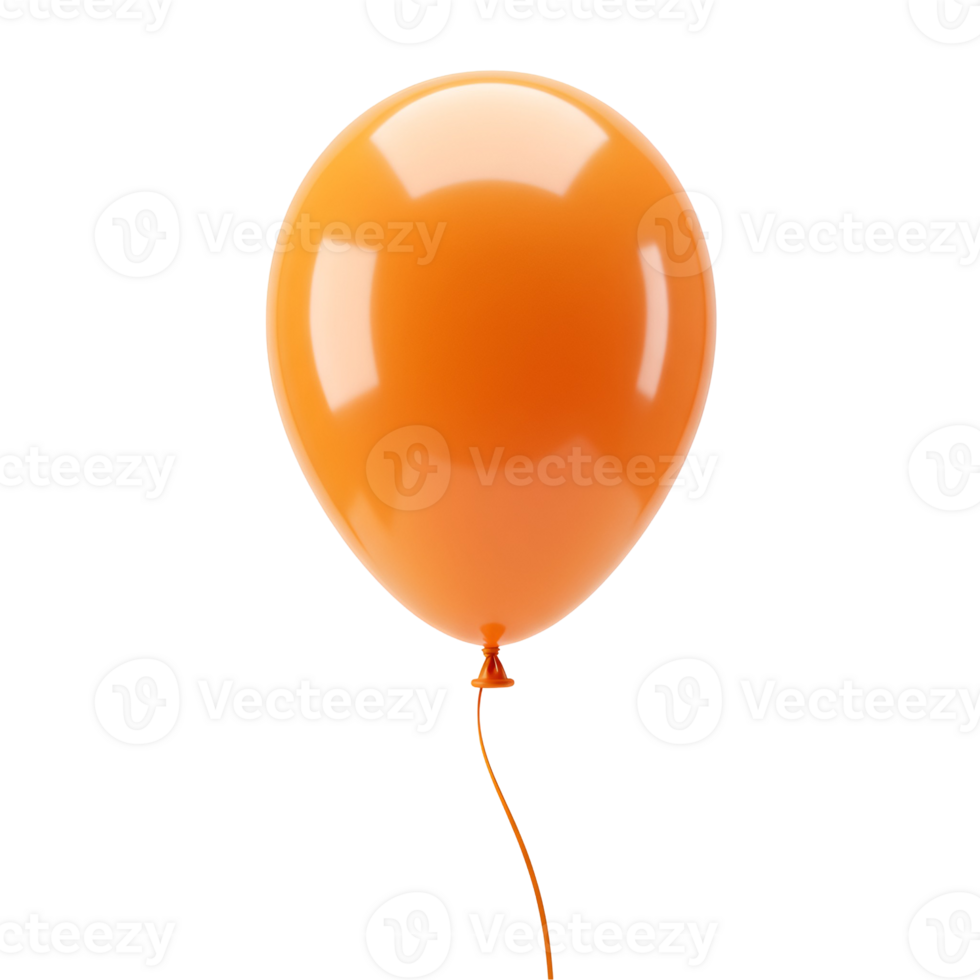 A single orange balloon floating with a string attached against a plain solid color backdrop view transparent background png