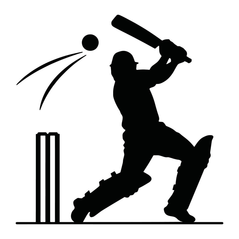 Cricket player silhouette in action pose. illustration of a batsman, bowler and fielder. For sports designs, team logos, and tournament graphics. vector