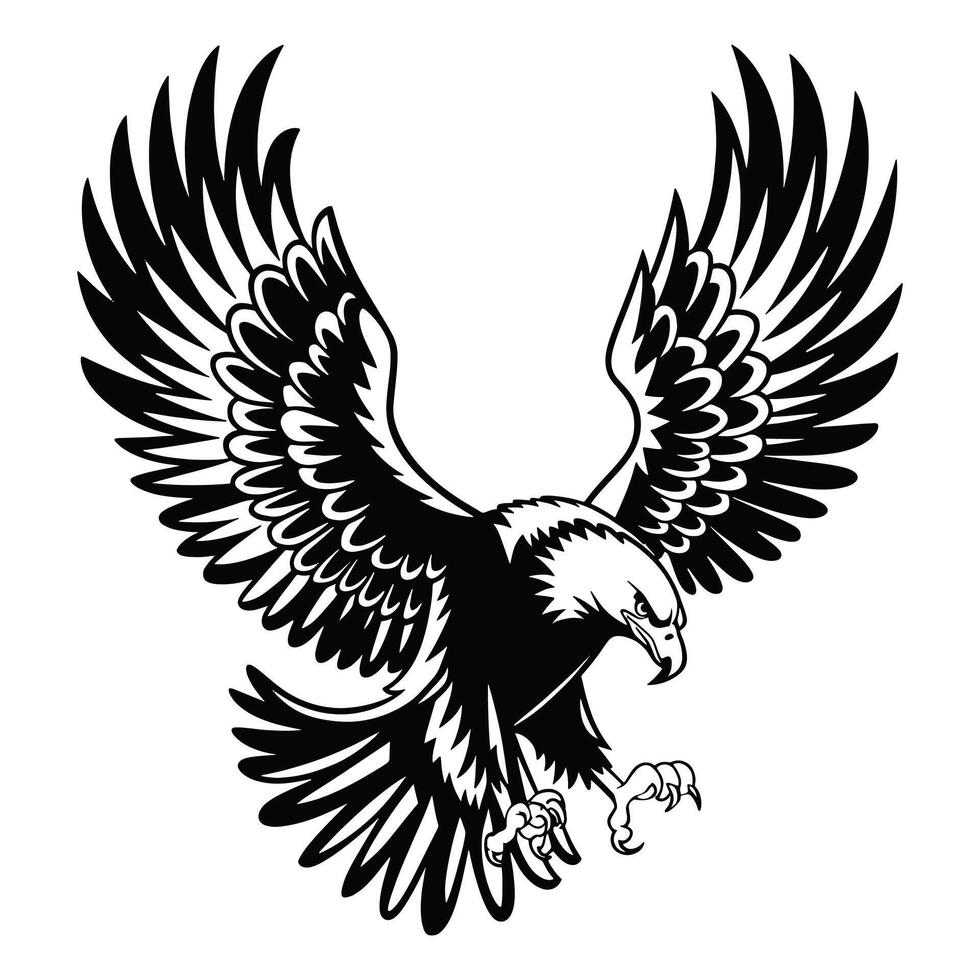 Eagle silhouette illustration with a bold and majestic design. Isolated on a white background. Perfect for logos, icons, graphic projects. vector