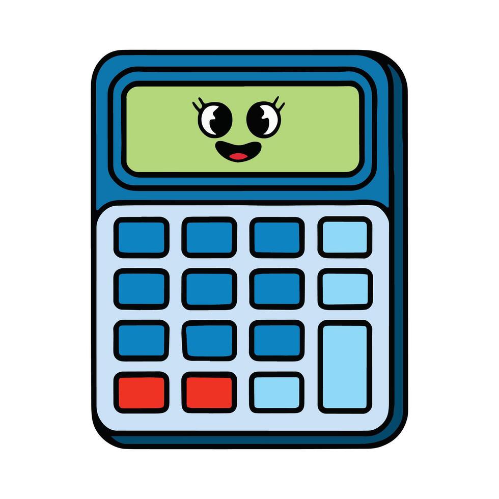 A cute cartoon calculator with a big smile and friendly eyes. This fun and playful illustration is perfect for educational materials, kids' projects, and whimsical designs. vector