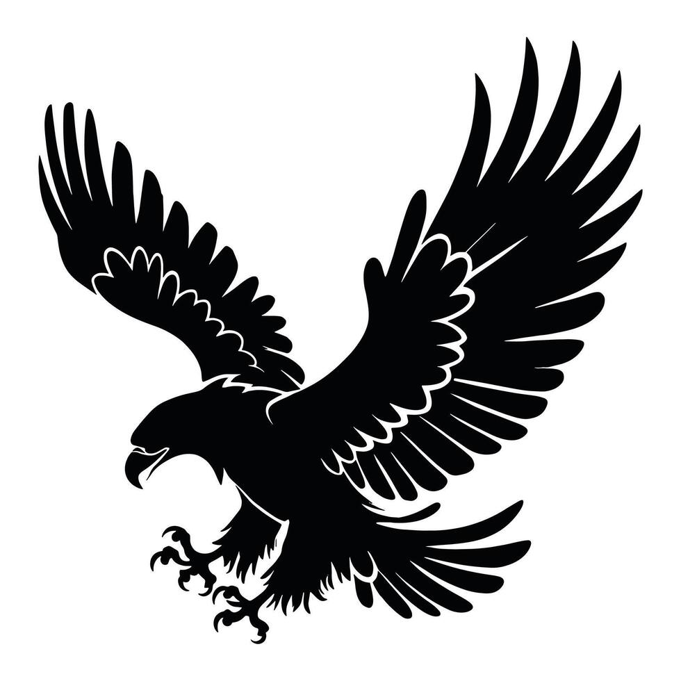 Eagle silhouette illustration with a bold and majestic design. Isolated on a white background. Perfect for logos, icons, and graphic projects. vector