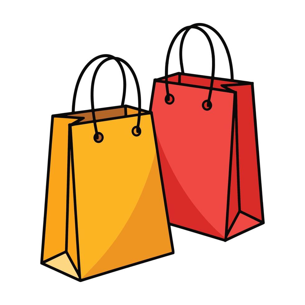 Shopping bag cartoon icon. Cute shopping bag with a cheerful design, perfect for websites, apps, or e-commerce branding. illustration isolated on white. vector