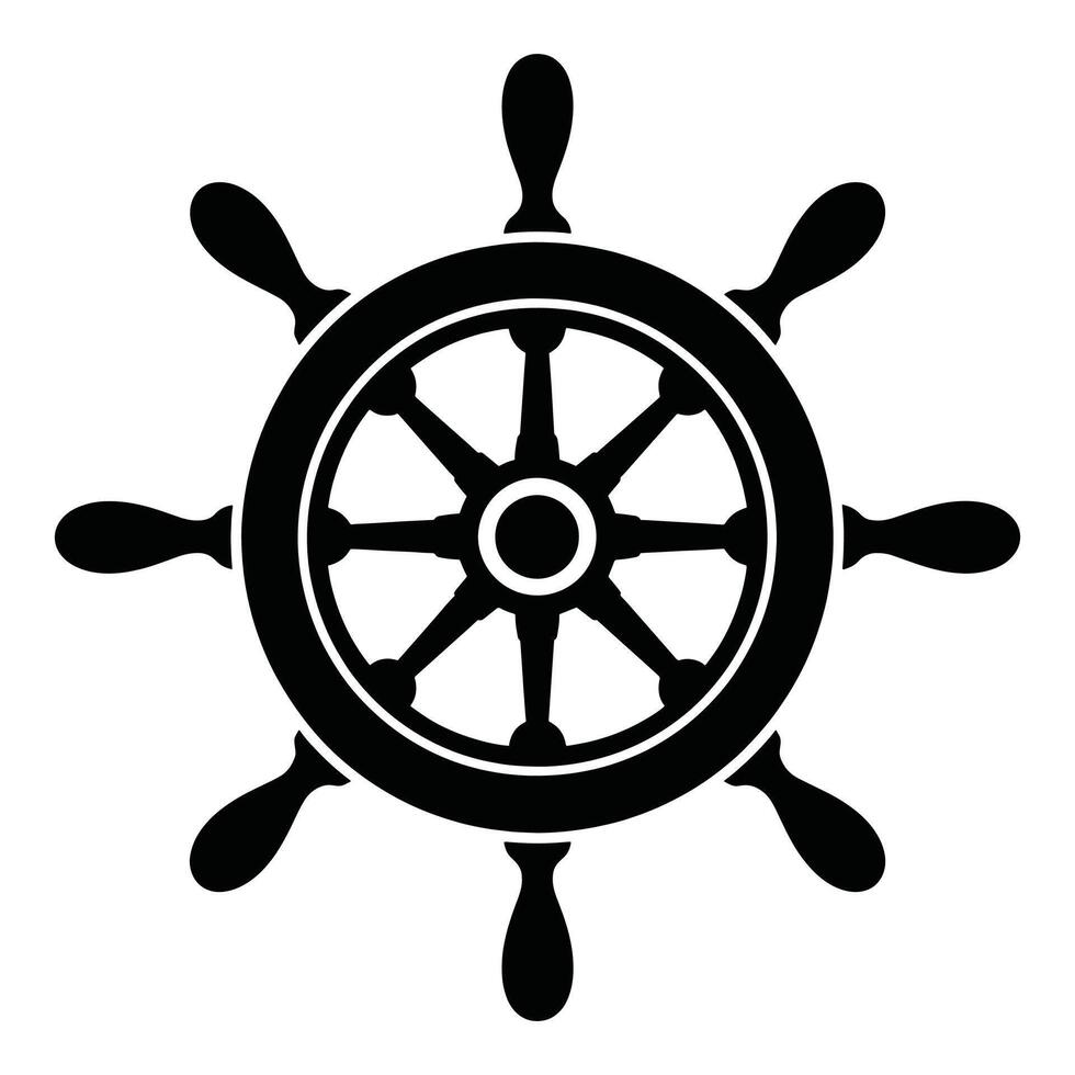 Ship wheel illustration. Maritime helm with classic design, encircled by a decorative frame. Perfect for nautical themes, logos, or marine related graphics. vector
