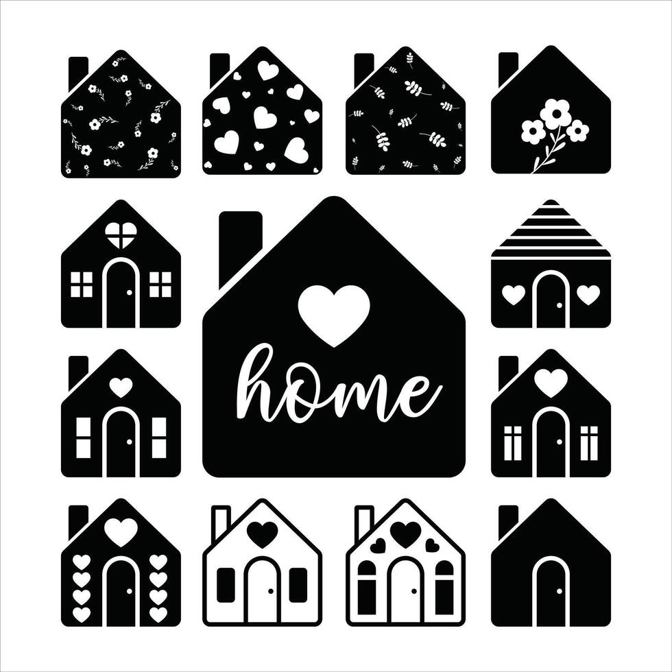 Set of Cute House Icons with Heart Shapes vector