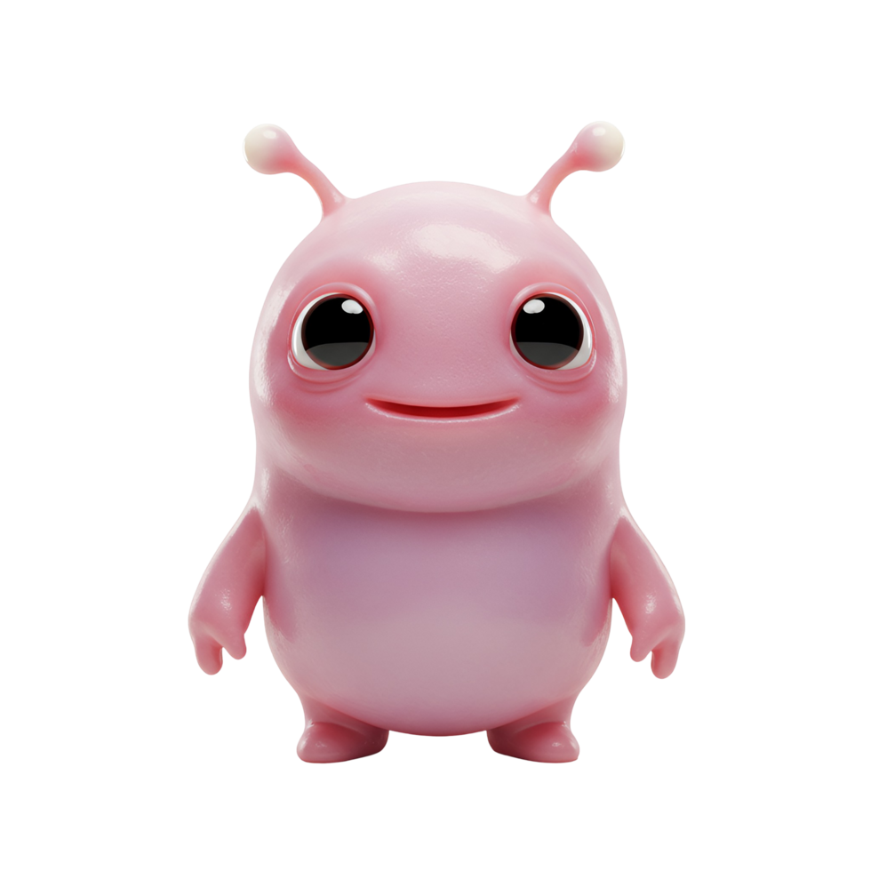 Illustration of a pink cartoon creature with antennae and a smile on a plain background image render transparent background png
