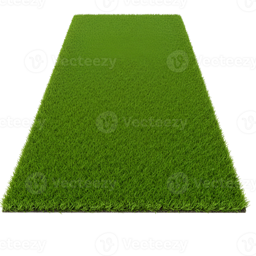A patch of artificial turf with a trapezoidal shape against a plain solid color background space around it transparent background png