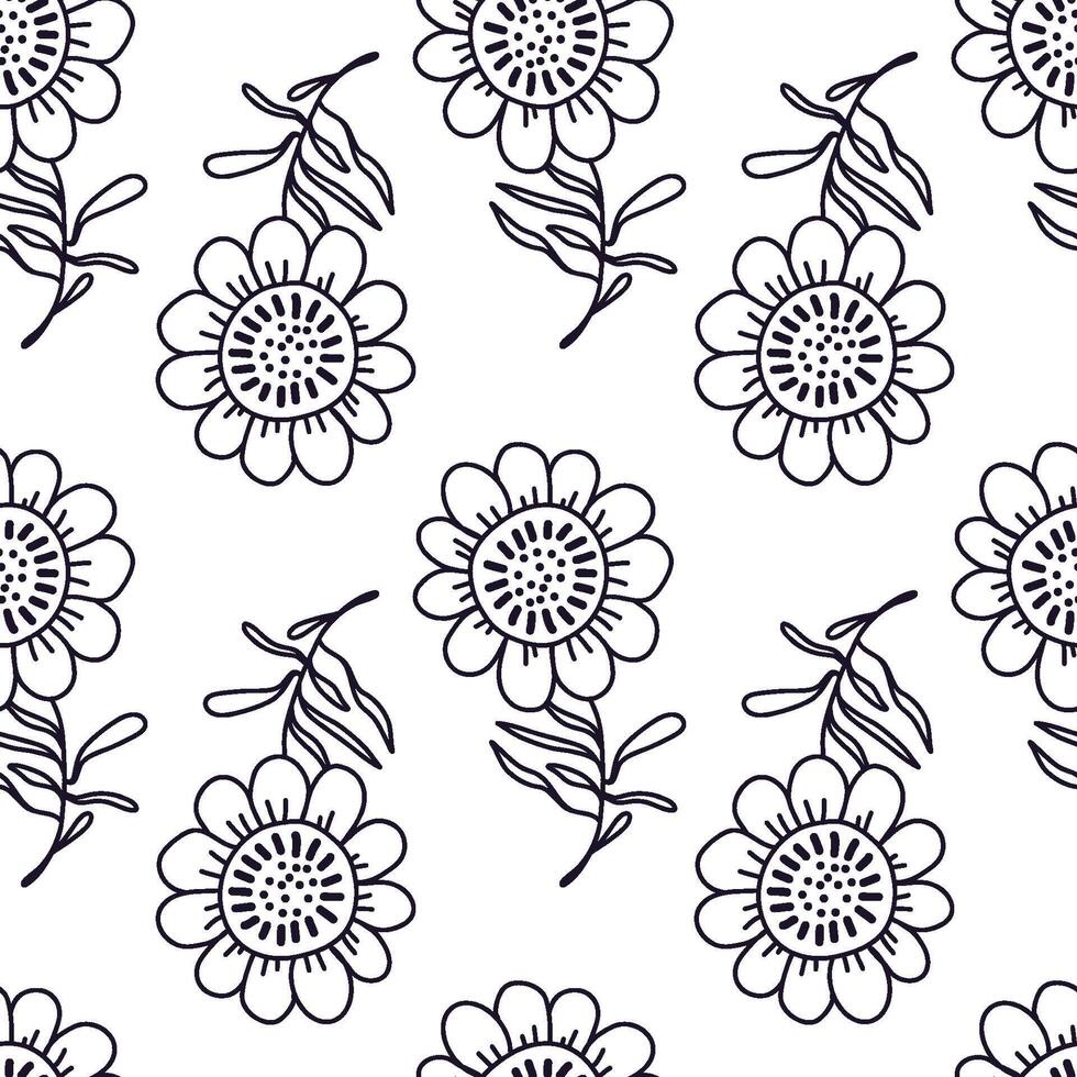 Seamless pattern with colorful funny flower designs on a white background. vector