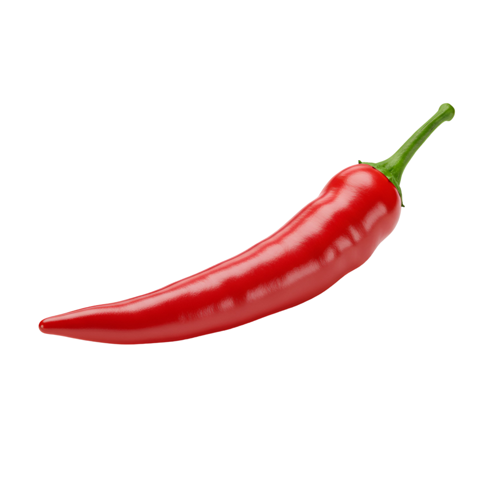 A vibrant photograph showcasing a single, ripe, and elongated red chili pepper on a plain setting transparent background png