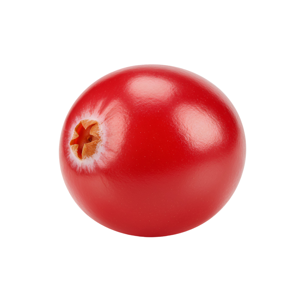 A single cranberry with a smooth surface isolated showing its natural form and vibrant color on plain setting transparent background png