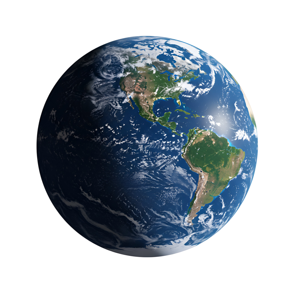 A rendered image of planet earth showcasing continents and oceans against a plain surrounding space transparent background png