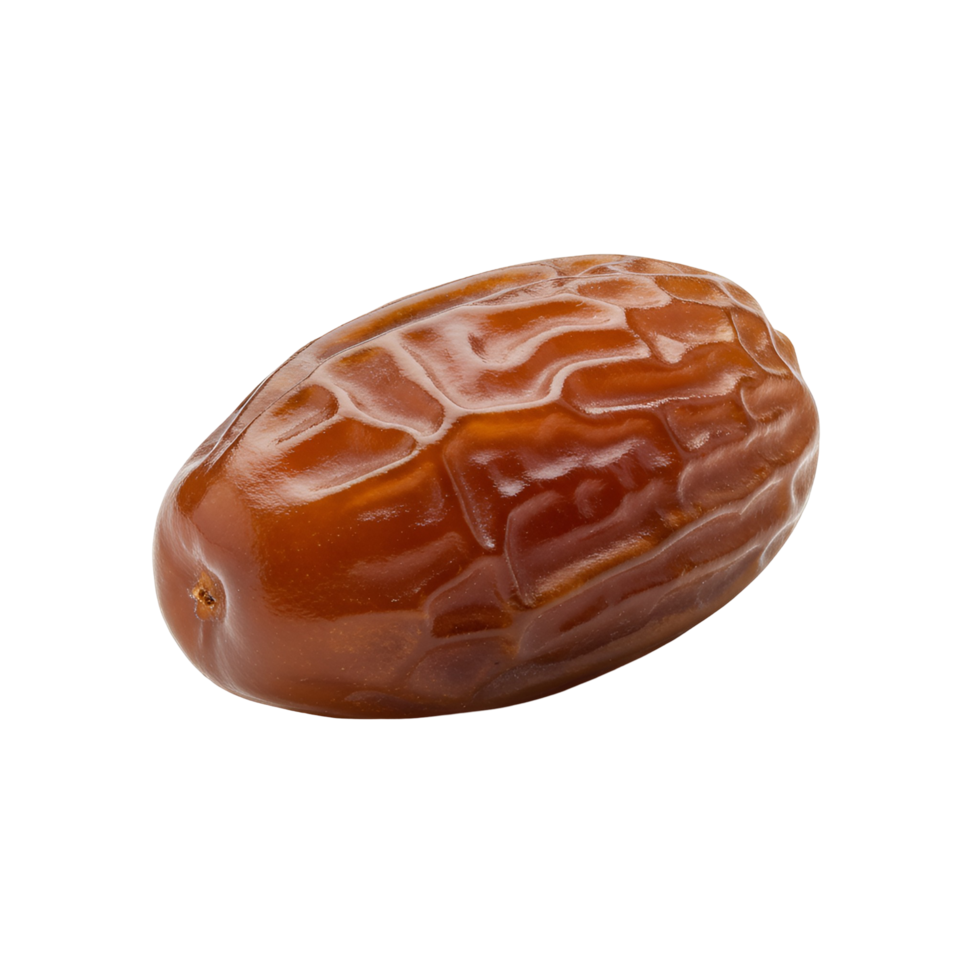 A single date fruit with a glossy surface is centered against a simple solid color backdrop transparent background png