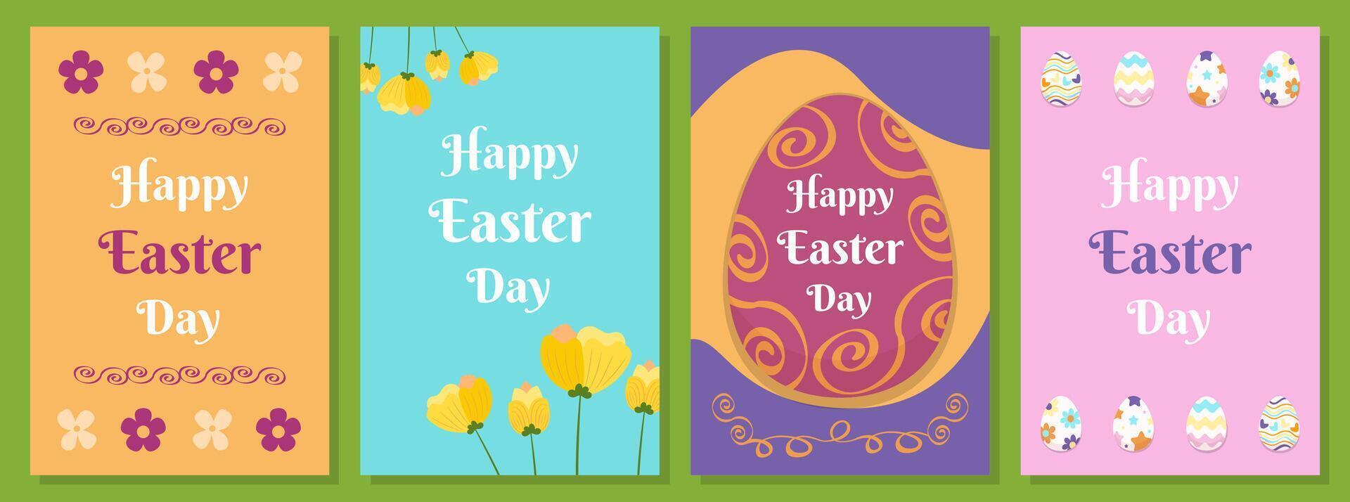 Happy Easter Day greeting card, party posters or flyers set. Easter invitation card. template design. vector