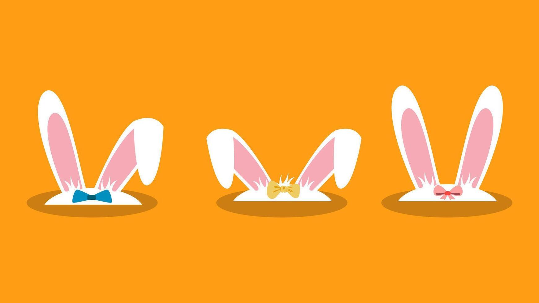 Cute Easter bunny ears peeking out from burrows, each with a unique bow. A fun and festive illustration perfect for holiday decor, greeting cards, and digital designs. vector