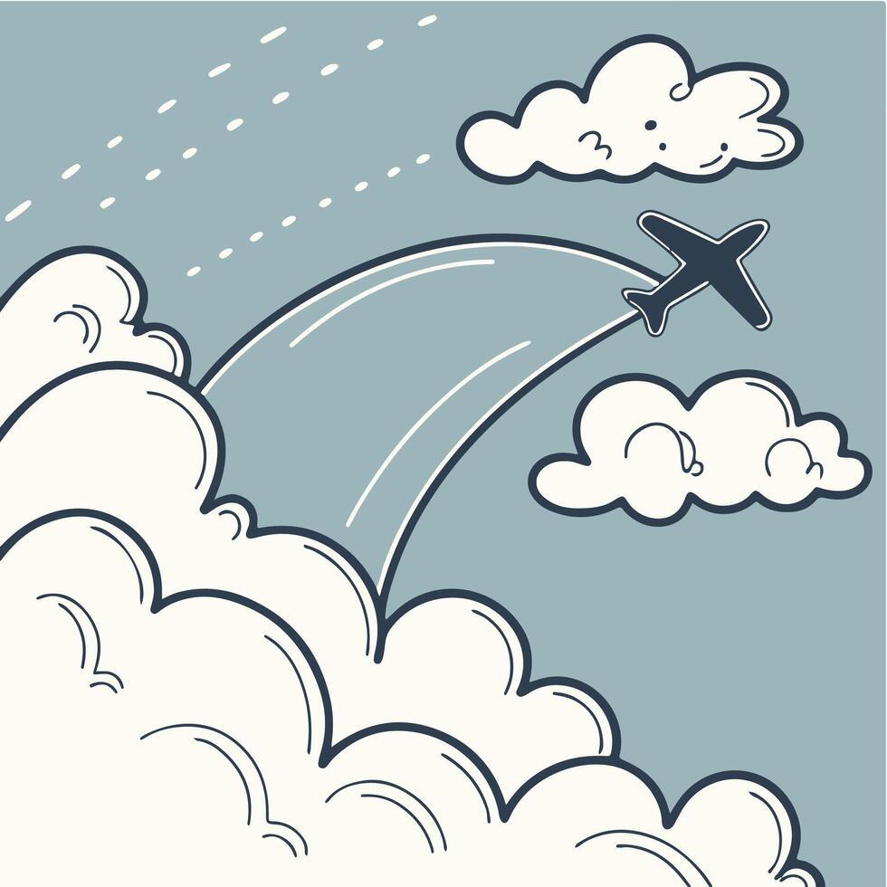 An airplane flying through the clouds with a cloud vector